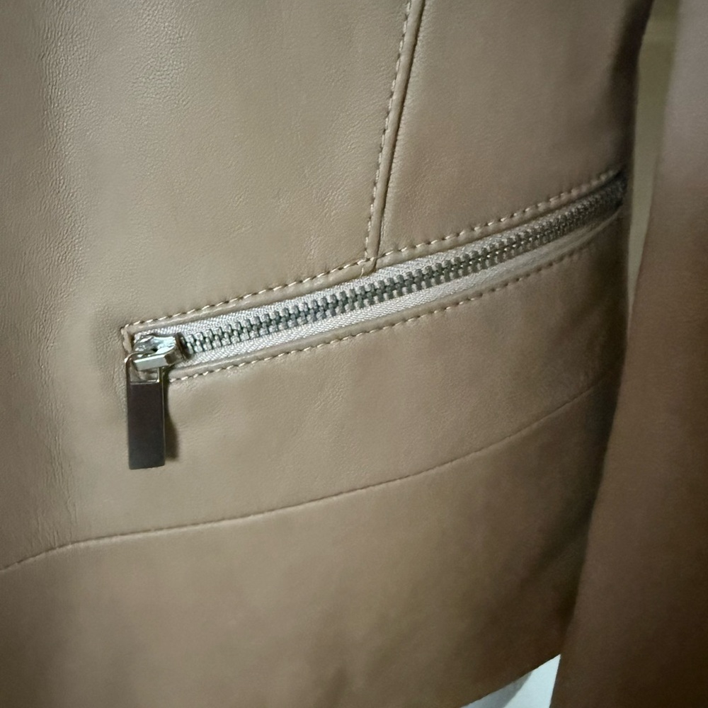 Joie Taupe Open Front Lambskin Leather Jacket - Picture 4 of 14